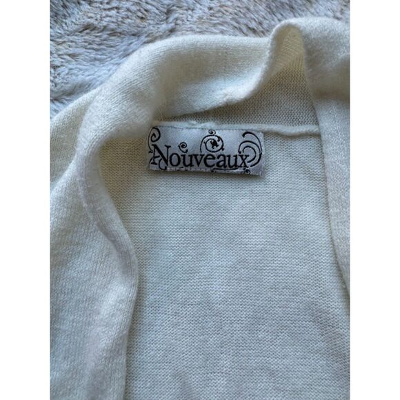Nouveaux Women's Soft Cream White Sleeveless Long Knit Cardigan Pocketed S-M - Picture 2 of 4